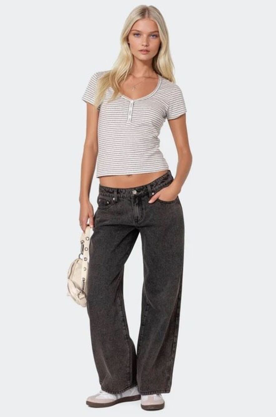 Edikted Low Rise Ultra Baggy Slouchy Skater Gray Jeans Size Large/30 100% Cotton